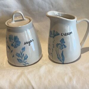 Rae Dunn Blue Floral Sugar and Cream Set